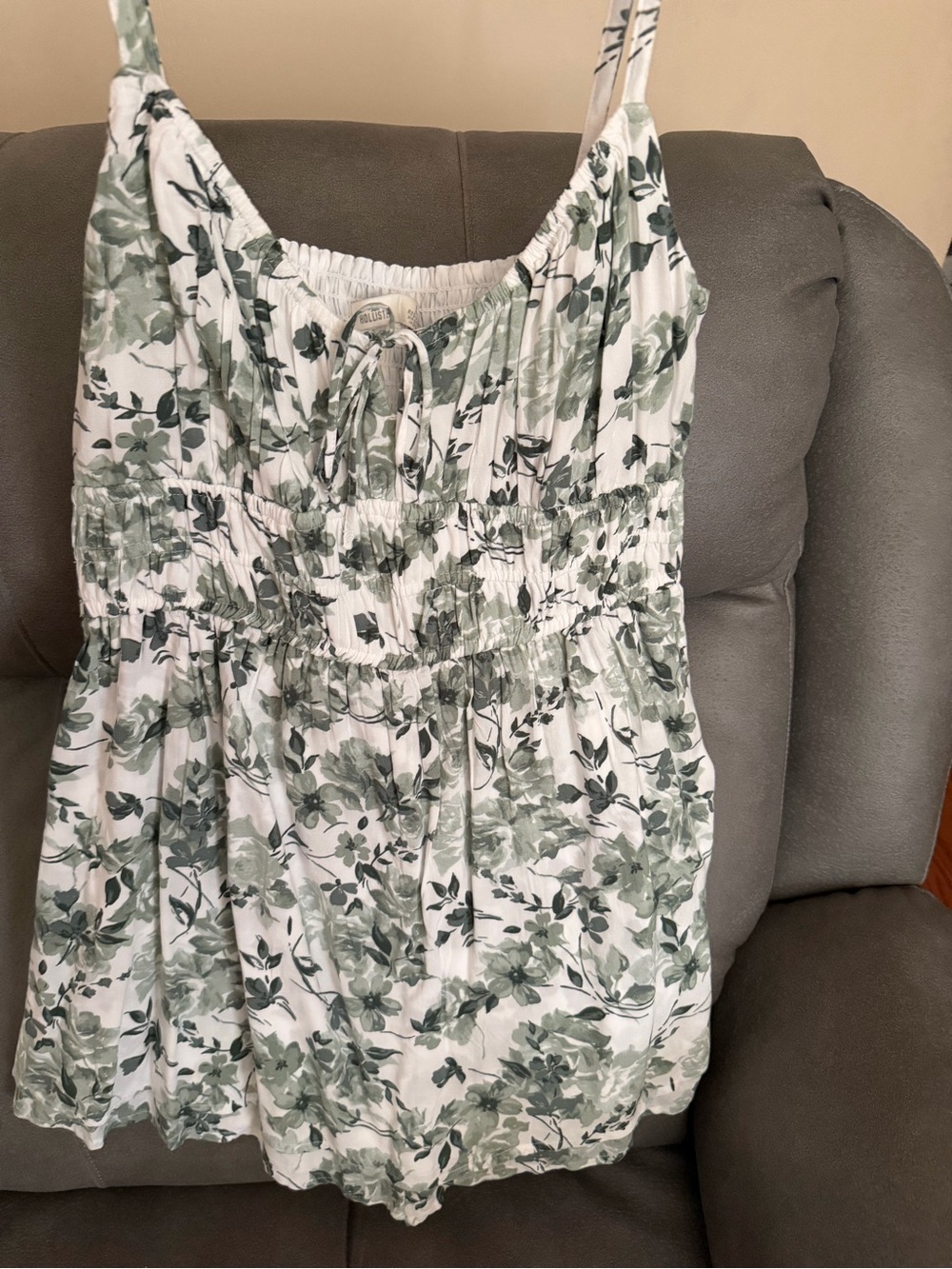 Hollister White Camisole with Sage Green Floral Print